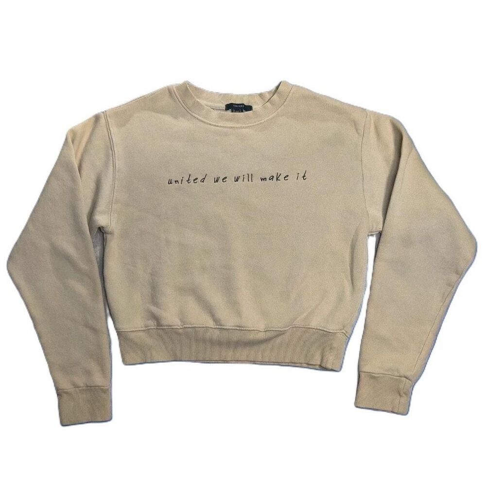 Forever 21 Beige Graphic Sweatshirt Women’s Small Crewneck Long Sleeve